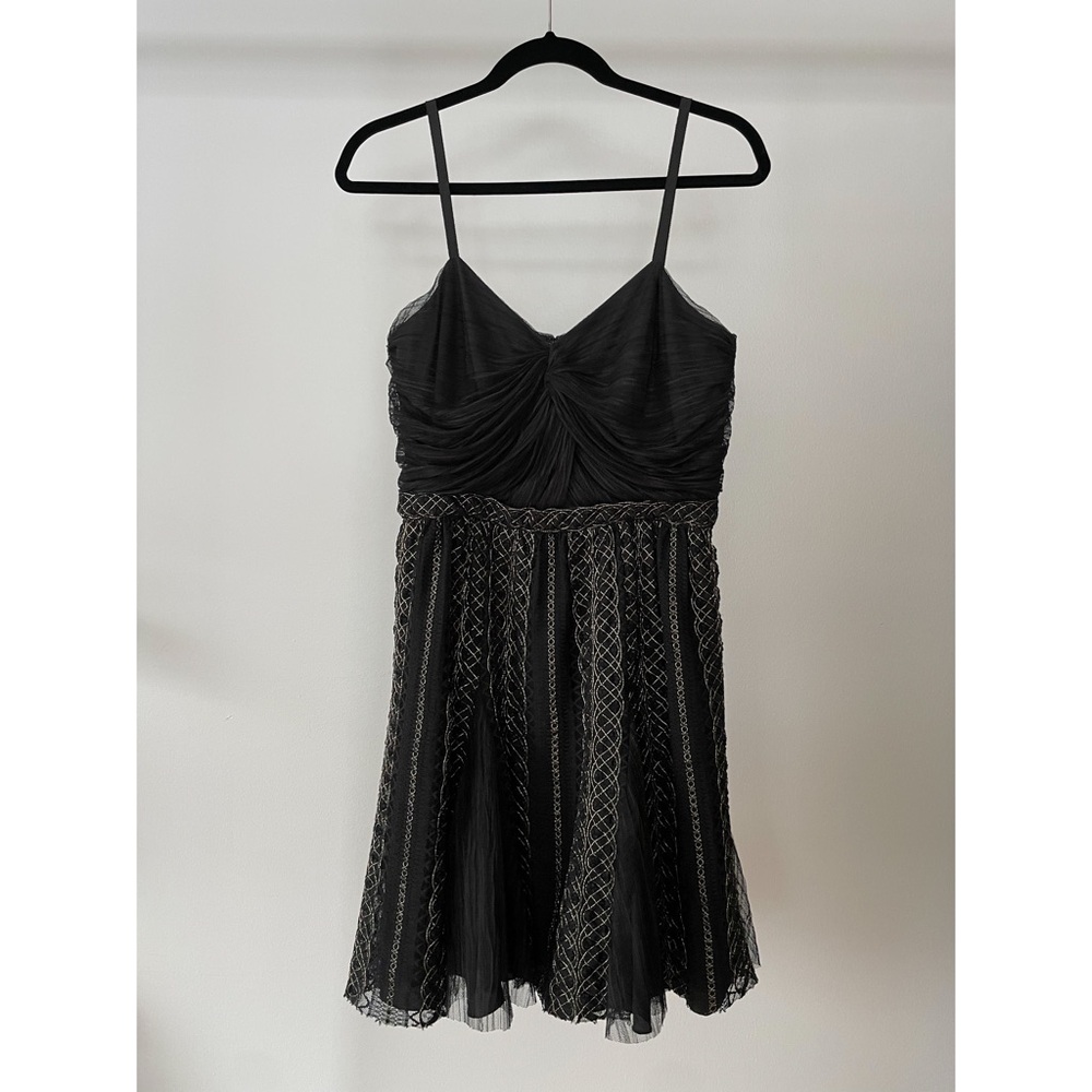 Anna Sui Black Twist Front Dress with Gold Embroidery